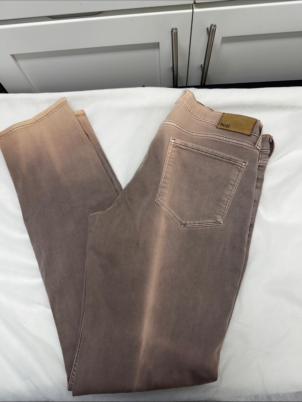 PAIGE Taupe-to-Blush Ombre Straight Leg Jeans